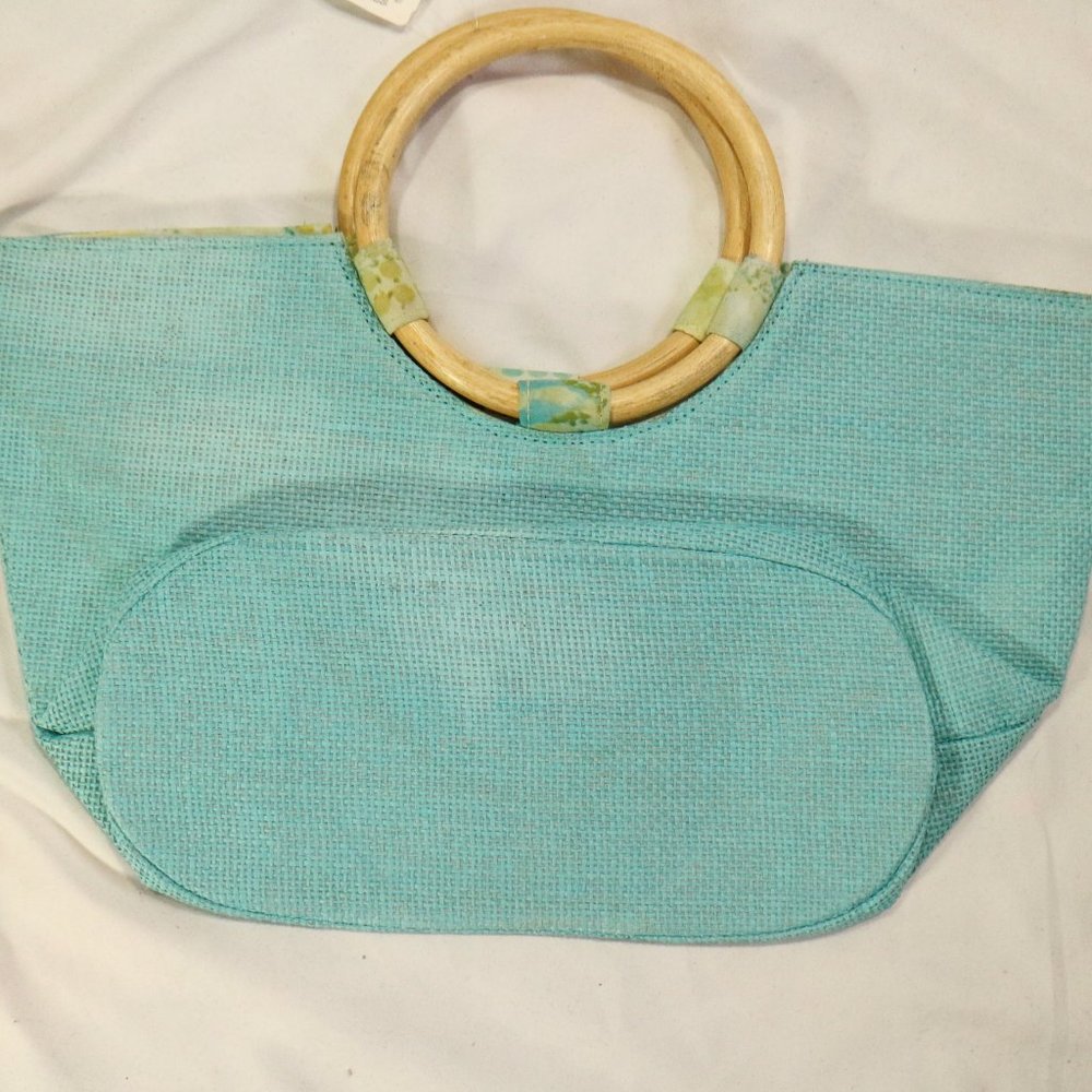 Vintage NEIMAN MARCUS Nwt Seafoam Woven Wood Handle Bag